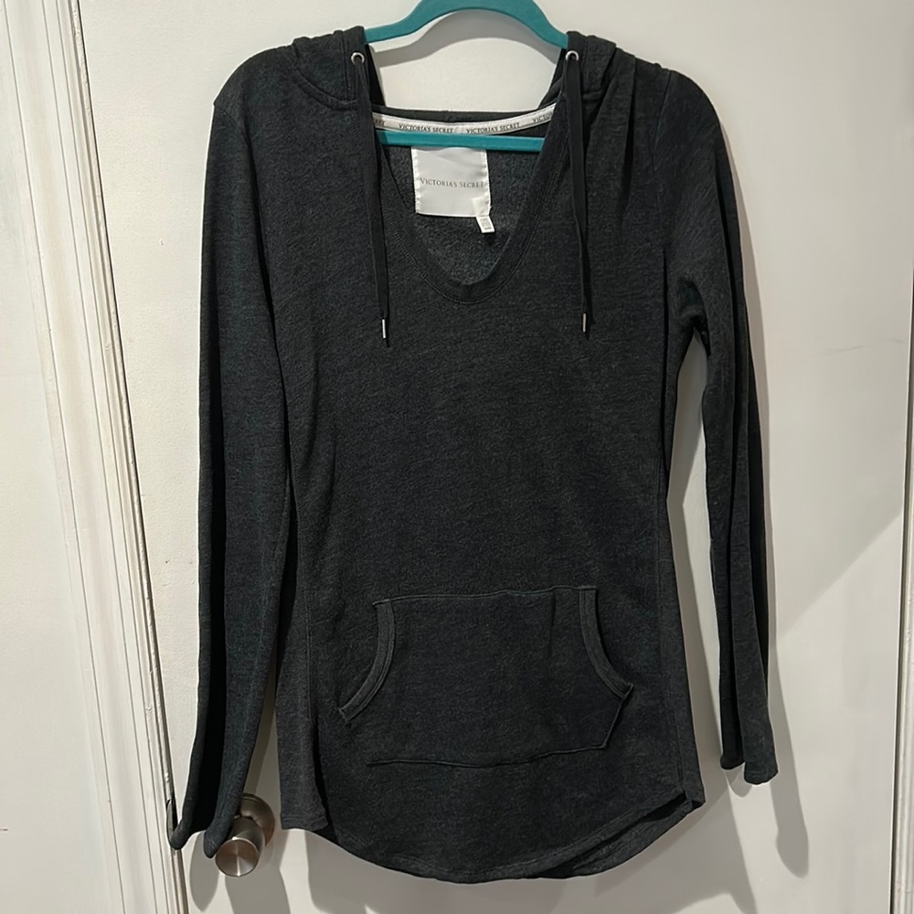 Victoria’s Secret gray hooded tunic shirt, lightly worn, size medium